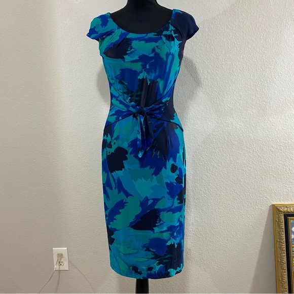 David Meister Teal and Navy Midi Dress - Picture 1 of 7